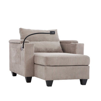 Divano letto trasformabile in chaise longue da 37,4 pollici, in velluto a coste, con porte USB e due portabicchieri.