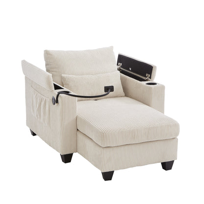 Divano letto trasformabile in chaise longue da 37,4 pollici, in velluto a coste, con porte USB e due portabicchieri.