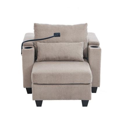 Divano letto trasformabile in chaise longue da 37,4 pollici, in velluto a coste, con porte USB e due portabicchieri.