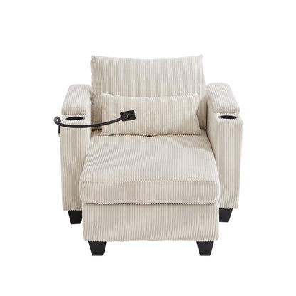 Divano letto trasformabile in chaise longue da 37,4 pollici, in velluto a coste, con porte USB e due portabicchieri.