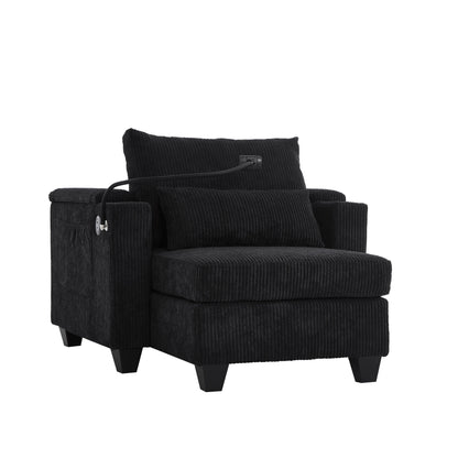 Divano letto trasformabile in chaise longue da 37,4 pollici, in velluto a coste, con porte USB e due portabicchieri.