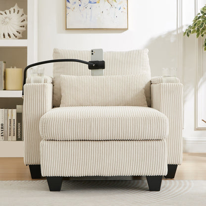 Divano letto trasformabile in chaise longue da 37,4 pollici, in velluto a coste, con porte USB e due portabicchieri.