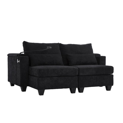 Divano letto trasformabile in chaise longue da 63 posti, divano letto in velluto a coste con porte USB e due portabicchieri