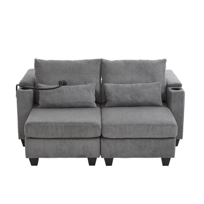 Divano letto trasformabile in chaise longue da 63 posti, divano letto in velluto a coste con porte USB e due portabicchieri