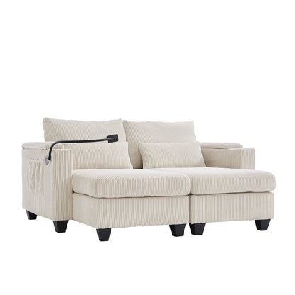 Divano letto trasformabile in chaise longue da 63 posti, divano letto in velluto a coste con porte USB e due portabicchieri