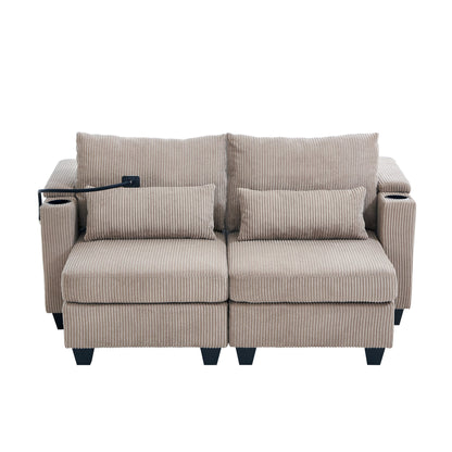Divano letto trasformabile in chaise longue da 63 posti, divano letto in velluto a coste con porte USB e due portabicchieri