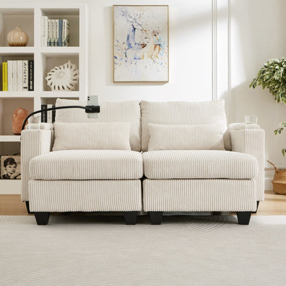 Divano letto trasformabile in chaise longue da 63 posti, divano letto in velluto a coste con porte USB e due portabicchieri