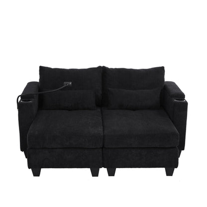 Divano letto trasformabile in chaise longue da 63 posti, divano letto in velluto a coste con porte USB e due portabicchieri