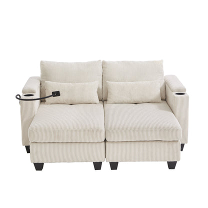 Divano letto trasformabile in chaise longue da 63 posti, divano letto in velluto a coste con porte USB e due portabicchieri