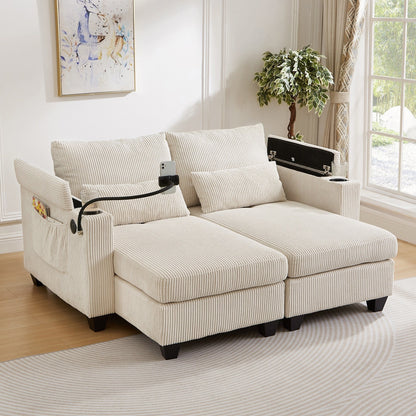 Divano letto trasformabile in chaise longue da 63 posti, divano letto in velluto a coste con porte USB e due portabicchieri