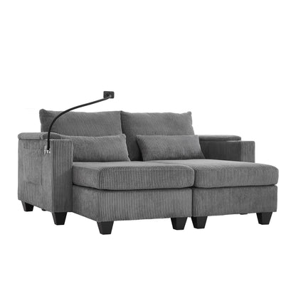 Divano letto trasformabile in chaise longue da 63 posti, divano letto in velluto a coste con porte USB e due portabicchieri