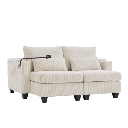 Divano letto trasformabile in chaise longue da 63 posti, divano letto in velluto a coste con porte USB e due portabicchieri