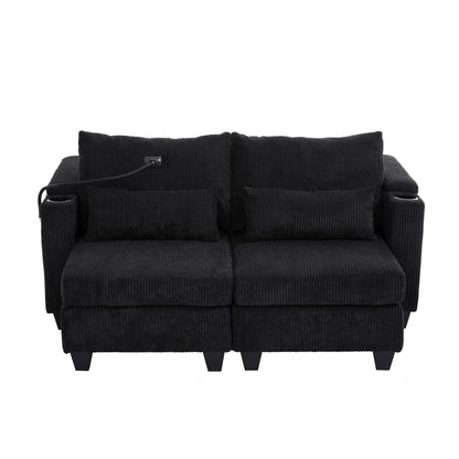 Divano letto trasformabile in chaise longue da 63 posti, divano letto in velluto a coste con porte USB e due portabicchieri