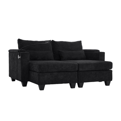 Divano letto trasformabile in chaise longue da 63 posti, divano letto in velluto a coste con porte USB e due portabicchieri