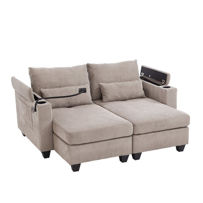 Divano letto trasformabile in chaise longue da 63 posti, divano letto in velluto a coste con porte USB e due portabicchieri