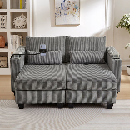 Divano letto trasformabile in chaise longue da 63 posti, divano letto in velluto a coste con porte USB e due portabicchieri