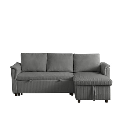 Divano letto estraibile modulare in velluto a coste trasformabile con chaise longue contenitore e schienale reclinabile per soggiorno
