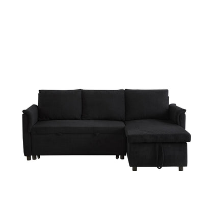 Divano letto estraibile modulare in velluto a coste trasformabile con chaise longue contenitore e schienale reclinabile per soggiorno