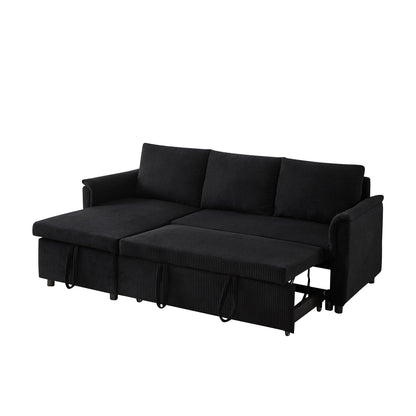 Divano letto estraibile modulare in velluto a coste trasformabile con chaise longue contenitore e schienale reclinabile per soggiorno