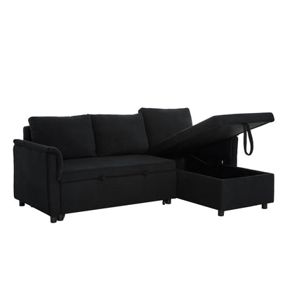 Divano letto estraibile modulare in velluto a coste trasformabile con chaise longue contenitore e schienale reclinabile per soggiorno