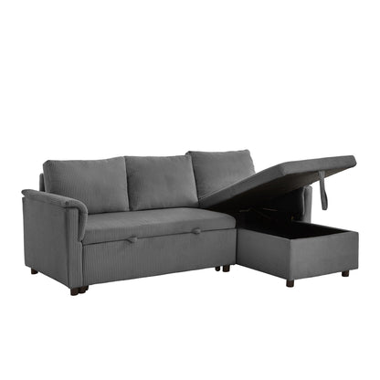 Divano letto estraibile modulare in velluto a coste trasformabile con chaise longue contenitore e schienale reclinabile per soggiorno