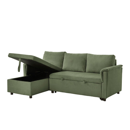Divano letto estraibile modulare in velluto a coste trasformabile con chaise longue contenitore e schienale reclinabile per soggiorno