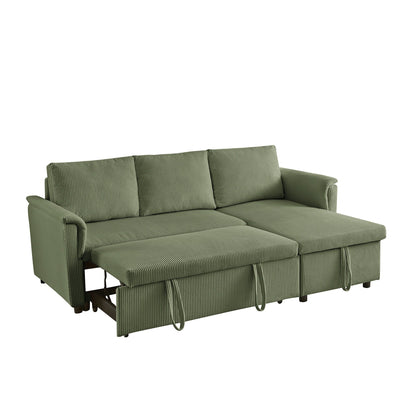 Divano letto estraibile modulare in velluto a coste trasformabile con chaise longue contenitore e schienale reclinabile per soggiorno