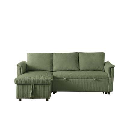 Divano letto estraibile modulare in velluto a coste trasformabile con chaise longue contenitore e schienale reclinabile per soggiorno
