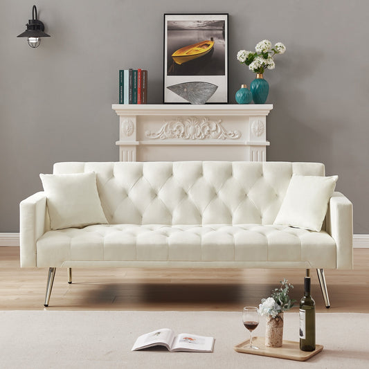Divano letto pieghevole trasformabile imbottito trapuntato bianco crema