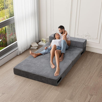 Divano letto pieghevole convertibile - Poltrona letto matrimoniale con cuscino e materasso in schiuma, divano futon grigio per soggiorno/camera da letto