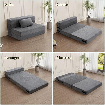 Divano letto pieghevole convertibile - Poltrona letto matrimoniale con cuscino e materasso in schiuma, divano futon grigio per soggiorno/camera da letto
