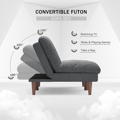 Divano letto futon trasformabile con schienale regolabile - Divano letto imbottito per soggiorno, tessuto grigio