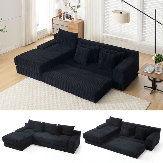 Divano componibile a L in velluto a coste, divano modulare a 3 posti con struttura in acciaio per camere da letto e home theater