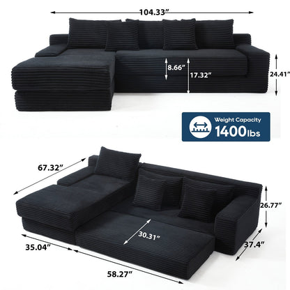 Divano componibile a L in velluto a coste, divano modulare a 3 posti con struttura in acciaio per camere da letto e home theater