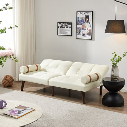 Divano letto futon trasformabile con gambe in legno massello, tessuto di lino grigio