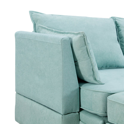 Divano componibile modulare a forma di U trasformabile con pouf contenitore e chaise longue reversibile per soggiorno
