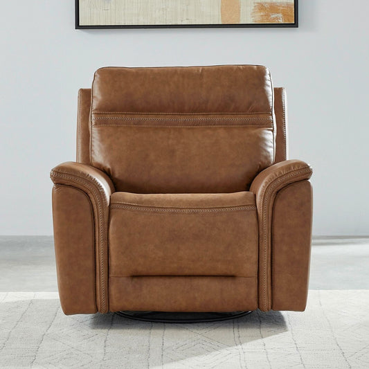 Poltrona reclinabile elettrica in pelle Cooper - Cammello