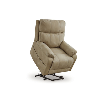 Poltrona reclinabile elettrica Corbin, similpelle color sabbia, braccioli con cuscino