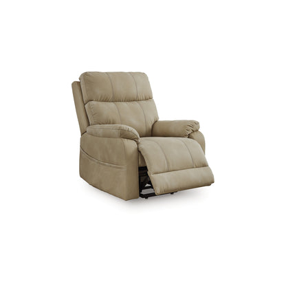 Poltrona reclinabile elettrica Corbin, similpelle color sabbia, braccioli con cuscino