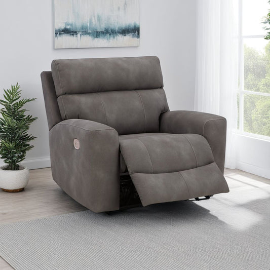 Poltrona reclinabile elettrica Corbin, regolabile, porta USB, similpelle grigia