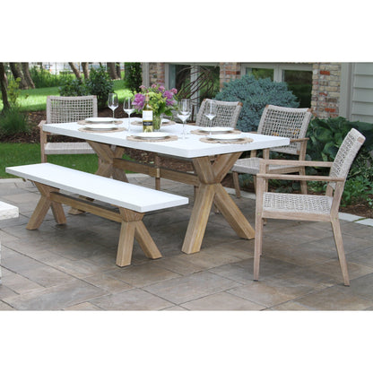 Set da pranzo Cordelia da 6 pezzi in composito avorio e eucalipto con panca