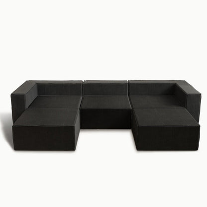 Modulo in velluto a coste con due divani a compressione pouf