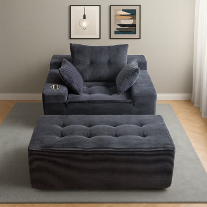 Divano imbottito in memory foam con pouf imbottito in velluto a coste - 48,4Lx67,7Wx24,4H