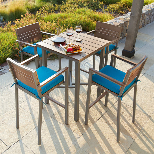 Set da bar per esterni Corvus Jasmine da 5 pezzi con cuscini Sunbrella