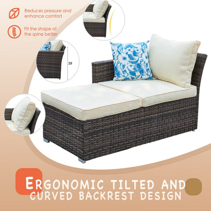 Set da conversazione per patio in vimini per tutte le stagioni, 3 pezzi, componibile per esterni, beige