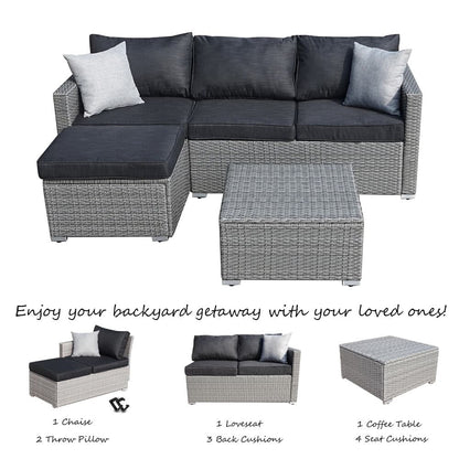 Set da conversazione per patio in vimini per tutte le stagioni, 3 pezzi, componibile per esterni, beige