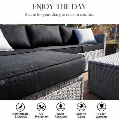 Set da conversazione per patio in vimini per tutte le stagioni, 3 pezzi, componibile per esterni, beige