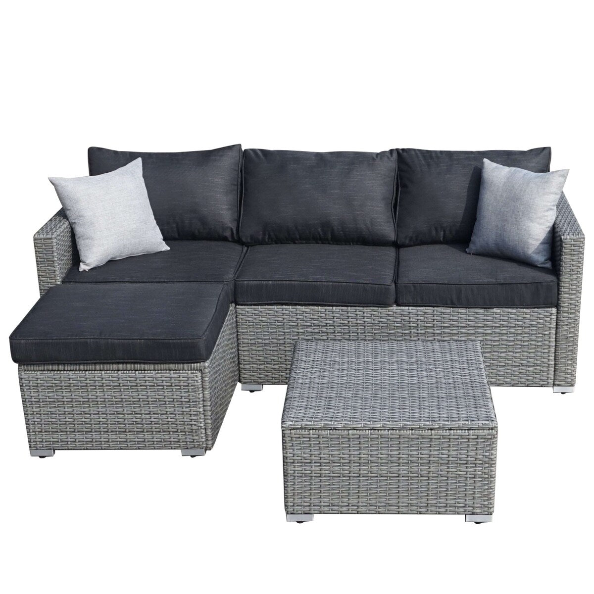 Set da conversazione per patio in vimini per tutte le stagioni, 3 pezzi, componibile per esterni, beige