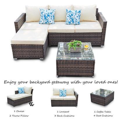 Set da conversazione per patio in vimini per tutte le stagioni, 3 pezzi, componibile per esterni, beige