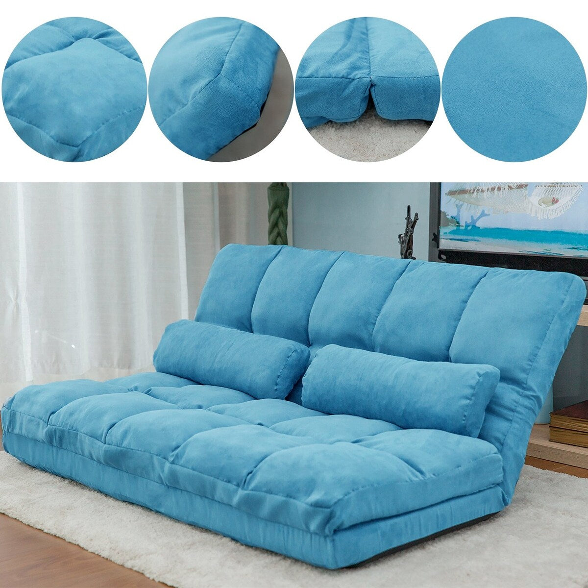Divano chaise longue da pavimento con due cuscini